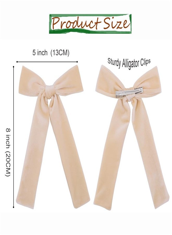 Sugarmelon 4 PCS Long Tail Velvet Bow Hair Clips for Girl Kids Baby Mom Ponytail Cheer Bows Alligator Clip Young Girls and Women Fall Winter Velvet Hair Accessories (Cream/Fall/Black/Brown) - Image 3