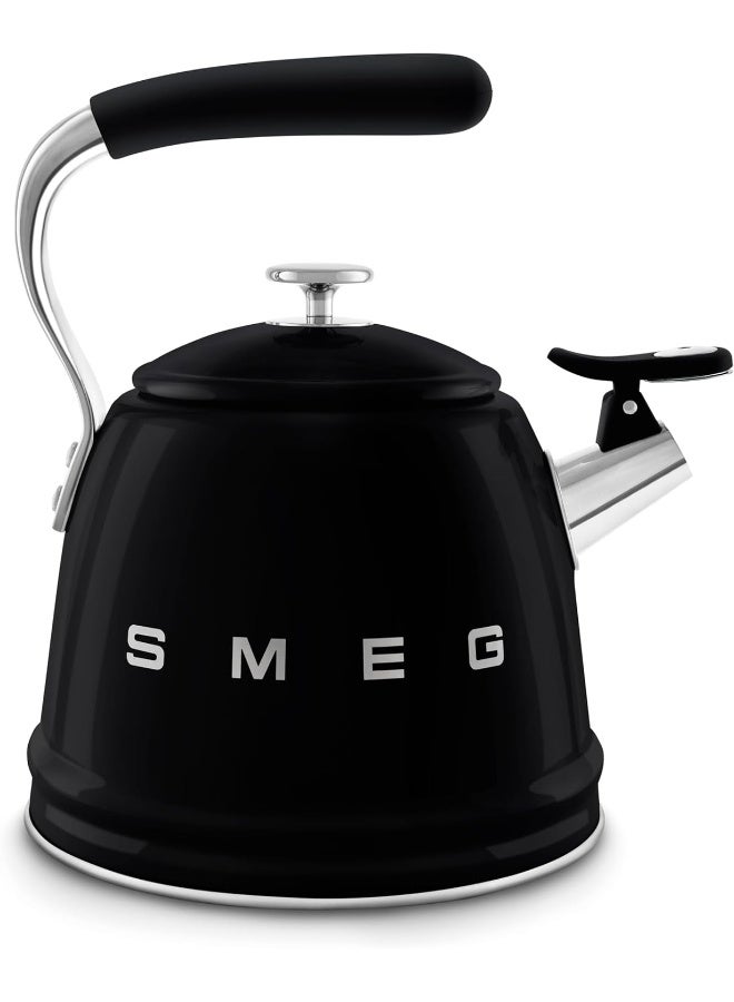 smeg Whistling Kettle Cklw2001Bl – Premium 2.3 L Retro-Style Stainless Steel Tea Kettle, Ergonomic Handle, Italian Design, CKLW2001BL black - Image 1