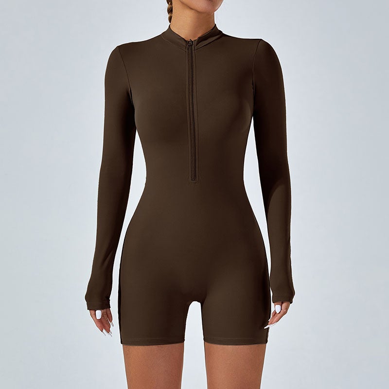 New Zip-Front Long-Sleeve Yoga Jumpsuit Black - Image 2