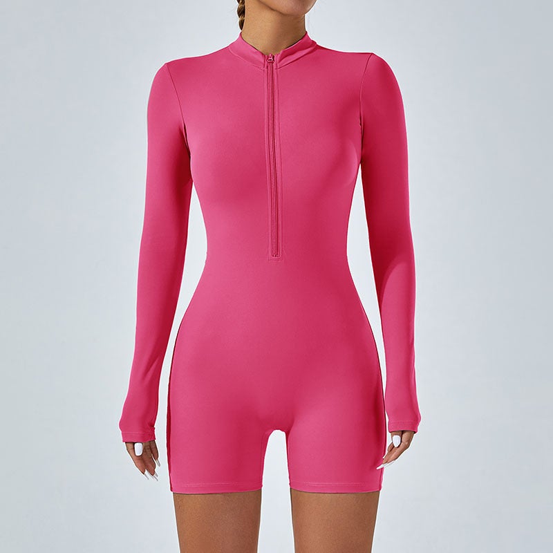 New Zip-Front Long-Sleeve Yoga Jumpsuit Black - Image 5