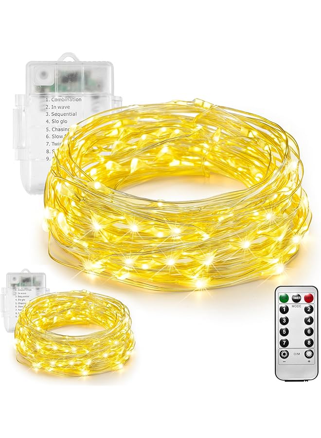 erorex 2 Pack Fairy Lights Battery Operated 10M 100 Led String Lights Waterproof Outdoor Indoor 8 Modes With Remote Timmer Twinkle Lighting For Gazebo Party Room Garland Decor Warm White - Image 1