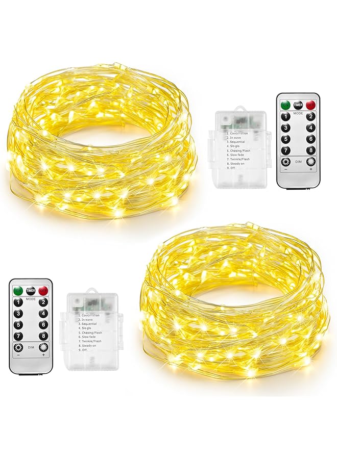 erorex 2 Pack Fairy Lights Battery Operated 10M 100 Led String Lights Waterproof Outdoor Indoor 8 Modes With Remote Timmer Twinkle Lighting For Gazebo Party Room Garland Decor Warm White - Image 3