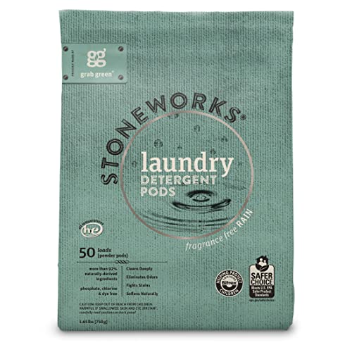 Grab Green Stoneworks Laundry Detergent Pods, Powered by Naturally-Derived Plant & Mineral-Based Powder Pods, Fragrance Free Rain, 50 Count (Pack of 1) Loads-EPA Safer Choice Certified - Image 4