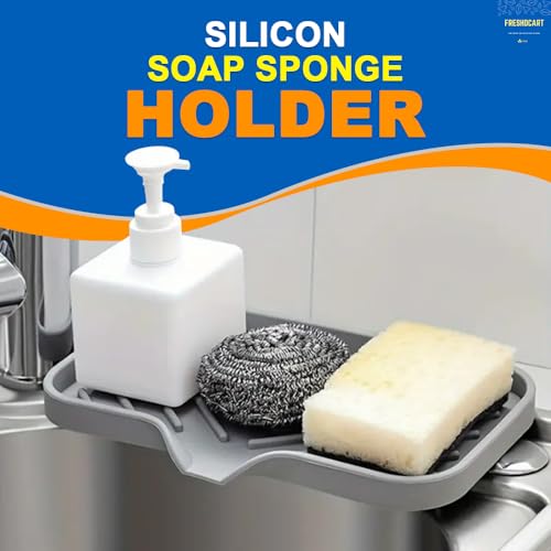 FreshDcart Silicone Soap Sponge Holder with Foldable Design Kitchen Sink Storage Tray Sponge Holder for Kitchen, Bathroom and Vanity (Multicolour, Pack of 1) - Image 2