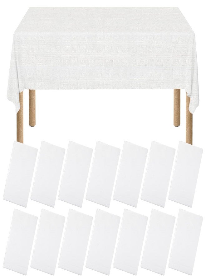xozeooeu 15 Pack White Paper Tablecloths for Rectangle Tables 55 x 108 Inch, 3 Ply Disposable Table Cloths with Plastic Backing for Wedding, Birthday Party, Banquet - Image 1