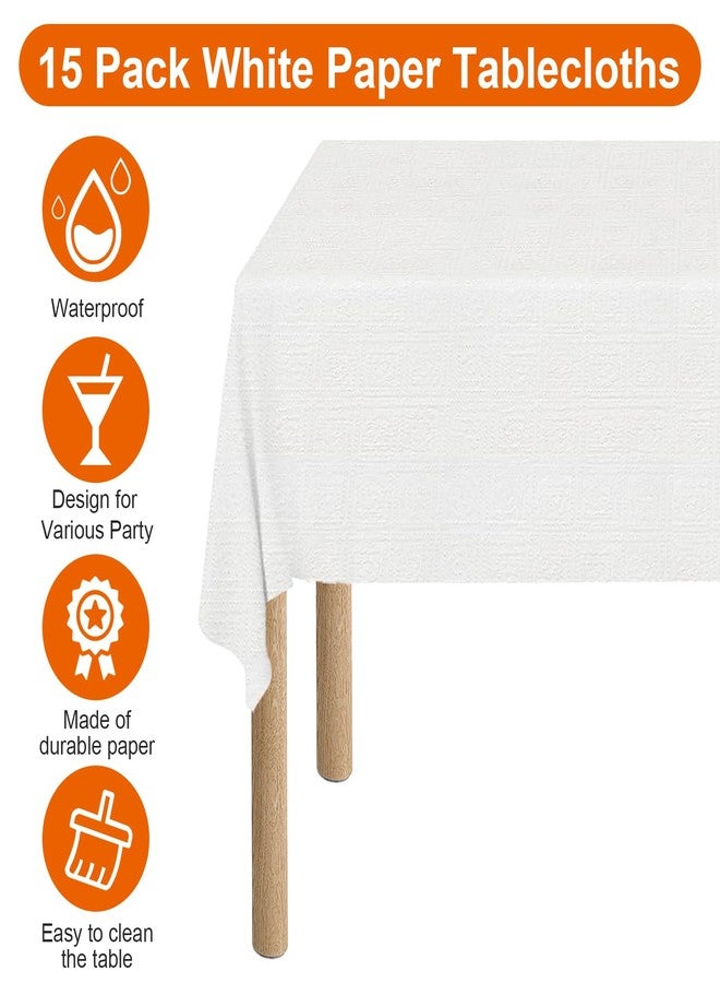 xozeooeu 15 Pack White Paper Tablecloths for Rectangle Tables 55 x 108 Inch, 3 Ply Disposable Table Cloths with Plastic Backing for Wedding, Birthday Party, Banquet - Image 3
