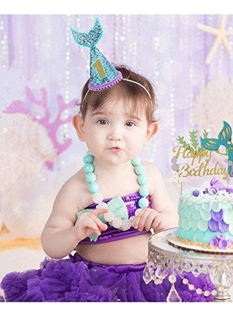 Glitter Mermaid Happy Birthday Cake Topper Decoration and 5 Pieces Gold Glitter Mermaid Cake Decoration for Mermaid Baby Shower Birthday Party Supplies  - Image 4