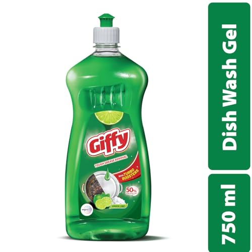 Giffy Liquid Dishwash Gel | 750ml | Green Lime & Active Salt | 50% More Effective | Tough Grease Removal Expert | Turbo Boosters | Mild fragrance | Removes Tough Malodour | Hand-Safe - Image 2