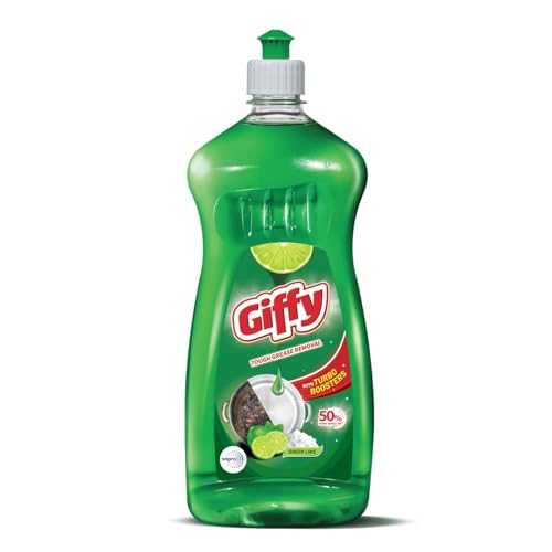 Giffy Liquid Dishwash Gel | 750ml | Green Lime & Active Salt | 50% More Effective | Tough Grease Removal Expert | Turbo Boosters | Mild fragrance | Removes Tough Malodour | Hand-Safe - Image 1