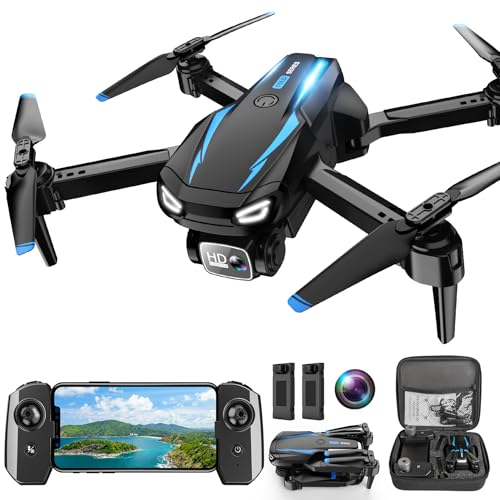 Drone with Camera 1080P HD FPV Foldable Drone for Kids Adults Beginners Brushless Motor RC Quadcopter with Stable Hover Gestures Selfie Waypoint Fly 3D Flips One Key Start 2 Batteries