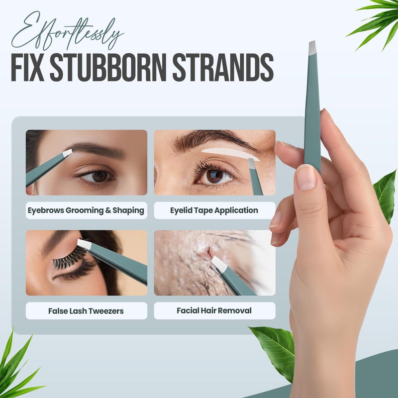 aaasportx Professional Slant Tip Tweezers - Precision Stainless Steel Eyebrow Plucking Tool for Women and Men, Ingrown Hair Remover, Facial Hair Tweezers for Grooming (Olive Fog) - Image 2
