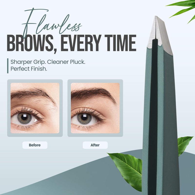 aaasportx Professional Slant Tip Tweezers - Precision Stainless Steel Eyebrow Plucking Tool for Women and Men, Ingrown Hair Remover, Facial Hair Tweezers for Grooming (Olive Fog) - Image 5