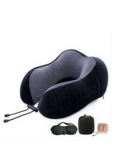 Travel Pillow Memory Foam Neck Pillow Head Support Soft Pillow with Eye Masks and Earplugs for Sleeping Rest, Airplane Car & Home Use