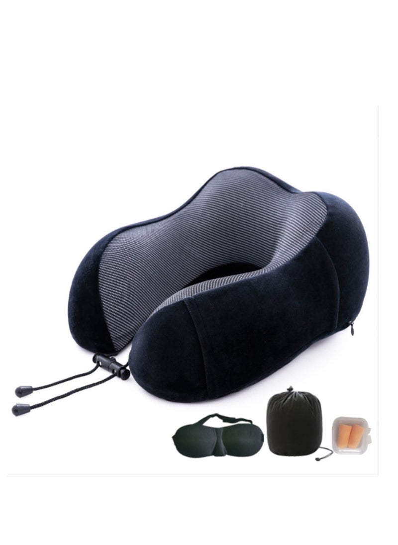 Generic - Travel Pillow Memory Foam Neck Pillow Head Support Soft Pillow with Eye Masks and Earplugs for Sleeping Rest, Airplane Car & Home Use - Image 1