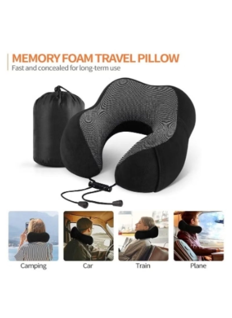 Generic - Travel Pillow Memory Foam Neck Pillow Head Support Soft Pillow with Eye Masks and Earplugs for Sleeping Rest, Airplane Car & Home Use - Image 1