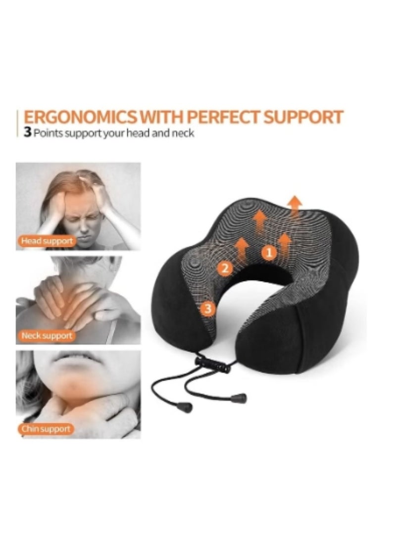 Generic - Travel Pillow Memory Foam Neck Pillow Head Support Soft Pillow with Eye Masks and Earplugs for Sleeping Rest, Airplane Car & Home Use - Image 1