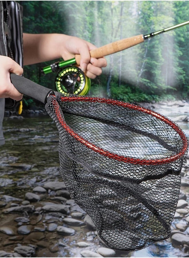 Fishing Landing Net,Fishing Net With EVA Handle,Rubber Coated Fish Mesh,Aluminum Alloy Frame,Kayak Fishing Nets For Fly Fishing Ice Fishing Steelhead Bass Salmon,Portable Fishing Bait Net