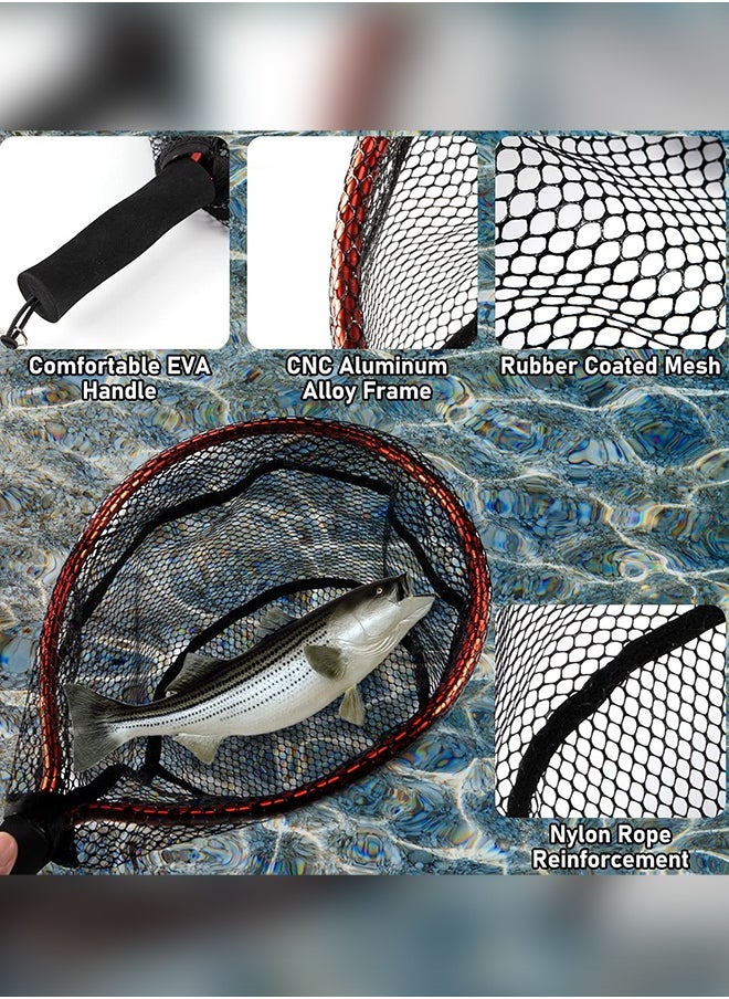 Fishing Landing Net,Fishing Net With EVA Handle,Rubber Coated Fish Mesh,Aluminum Alloy Frame,Kayak Fishing Nets For Fly Fishing Ice Fishing Steelhead Bass Salmon,Portable Fishing Bait Net