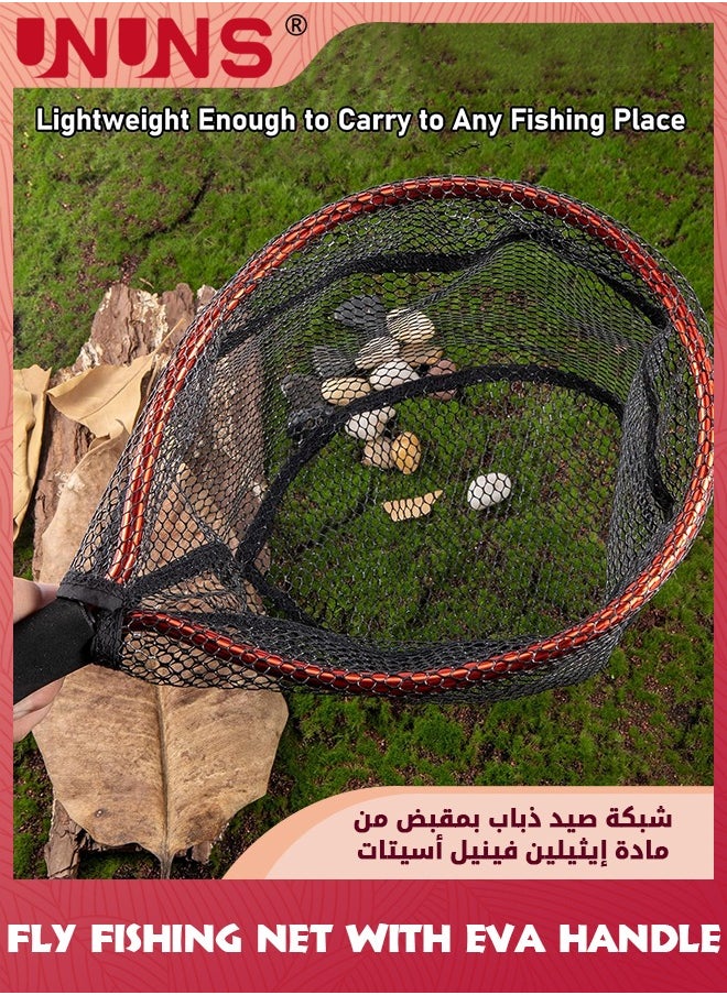 UNUNS - Fishing Landing Net,Fishing Net With EVA Handle,Rubber Coated Fish Mesh,Aluminum Alloy Frame,Kayak Fishing Nets For Fly Fishing Ice Fishing Steelhead Bass Salmon,Portable Fishing Bait Net - Image 1