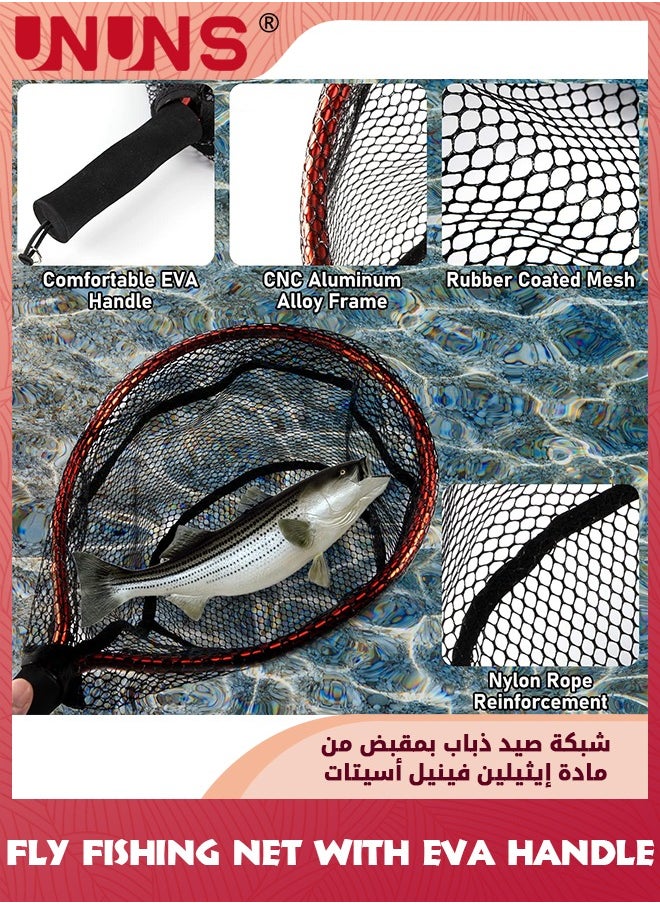 UNUNS - Fishing Landing Net,Fishing Net With EVA Handle,Rubber Coated Fish Mesh,Aluminum Alloy Frame,Kayak Fishing Nets For Fly Fishing Ice Fishing Steelhead Bass Salmon,Portable Fishing Bait Net - Image 1