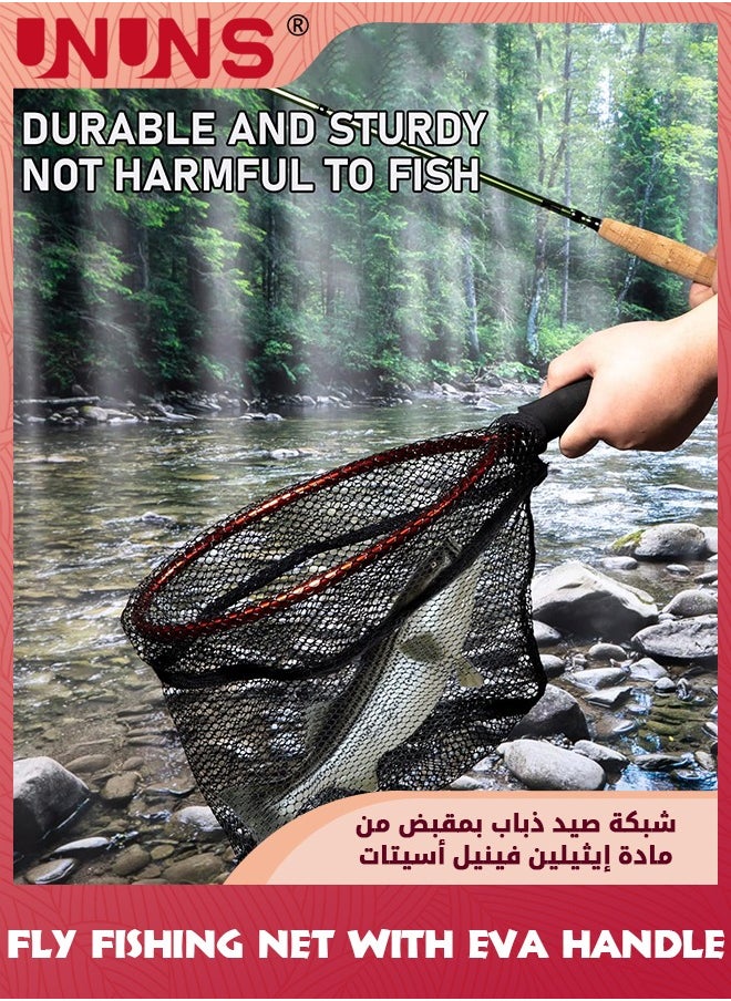 UNUNS - Fishing Landing Net,Fishing Net With EVA Handle,Rubber Coated Fish Mesh,Aluminum Alloy Frame,Kayak Fishing Nets For Fly Fishing Ice Fishing Steelhead Bass Salmon,Portable Fishing Bait Net - Image 1