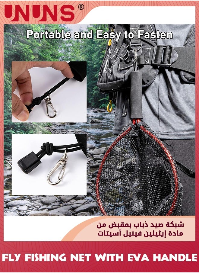 UNUNS - Fishing Landing Net,Fishing Net With EVA Handle,Rubber Coated Fish Mesh,Aluminum Alloy Frame,Kayak Fishing Nets For Fly Fishing Ice Fishing Steelhead Bass Salmon,Portable Fishing Bait Net - Image 1