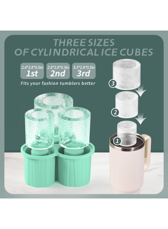 Meetion Silicone Ice Cube Tray for Tumbler cups -3 Pack Hollow Cylinder Ice Molds with Lids，Chilled Drink, Juice, Whiskey，Soda,Cocktail,Summer Gifts (Green)  - Image 2