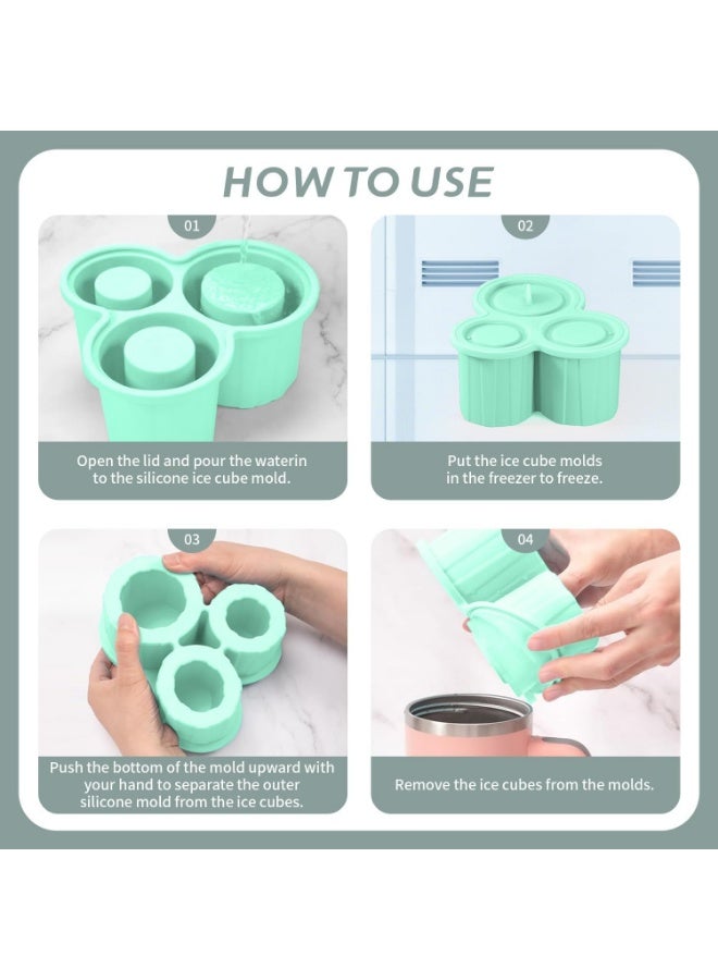 Meetion Silicone Ice Cube Tray for Tumbler cups -3 Pack Hollow Cylinder Ice Molds with Lids，Chilled Drink, Juice, Whiskey，Soda,Cocktail,Summer Gifts (Green)  - Image 3