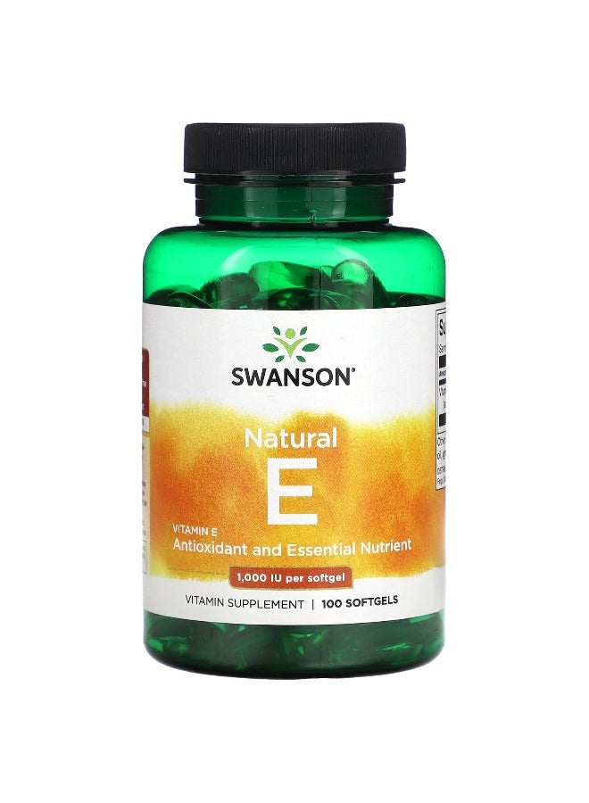 SWANSON سوانسون، فيتامين E الطبيعي، 1,000 وحدة دولية، 100 كبسولة لينة - Image 1