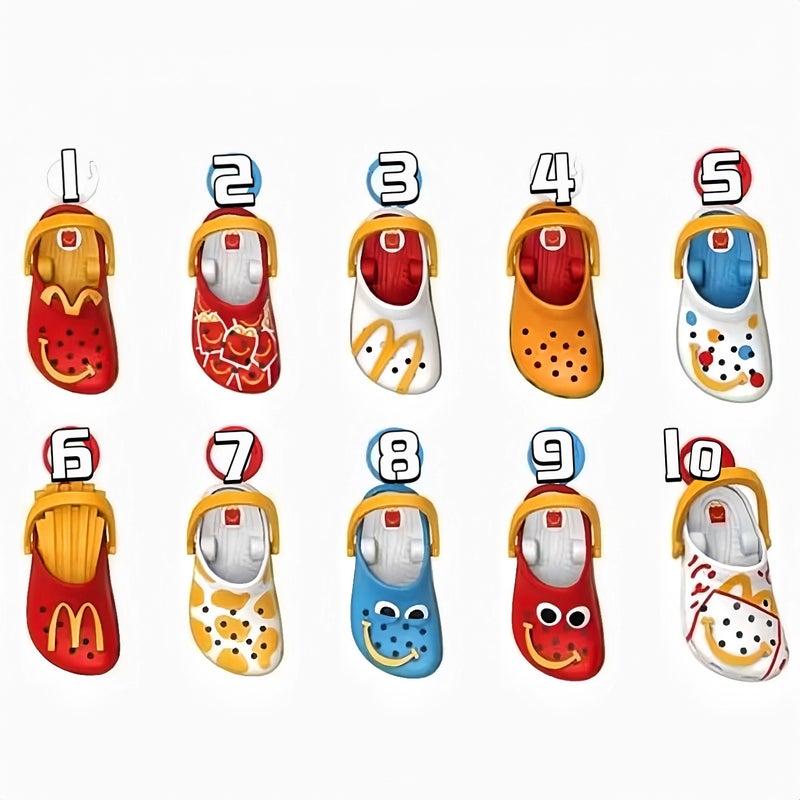 2024 McDonalds Joint Cave Shoes Keychain Pendant Fingertip Toy Childrens Paradise Meal Full set of ten hole shoes pendant