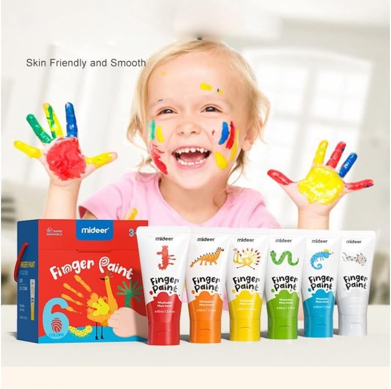 Mideer Finger Paints For Toddlers Non Toxic,Washable Finger Paint Set For Art Supplies For Kids,My First Fingerpaint Kit, Washable Paint For Kids Diy Crafts Painting (60 ml, 6, Piece) - Image 3