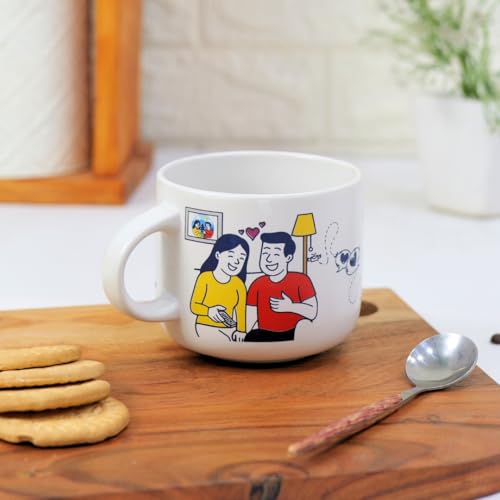 Femora His & Her Ceramic Couple Mug Set (2-Pack) | 350ml | Off-White Matte Finish | Large Coffee Cups for Couples, Engagement, Anniversary Gift - Image 4
