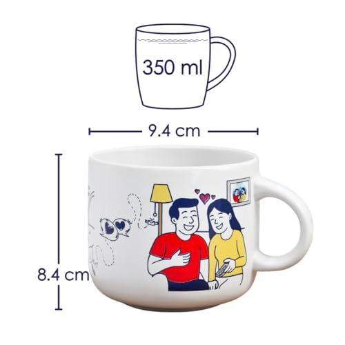 Femora His & Her Ceramic Couple Mug Set (2-Pack) | 350ml | Off-White Matte Finish | Large Coffee Cups for Couples, Engagement, Anniversary Gift - Image 5