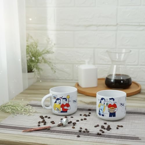Femora His & Her Ceramic Couple Mug Set (2-Pack) | 350ml | Off-White Matte Finish | Large Coffee Cups for Couples, Engagement, Anniversary Gift - Image 1