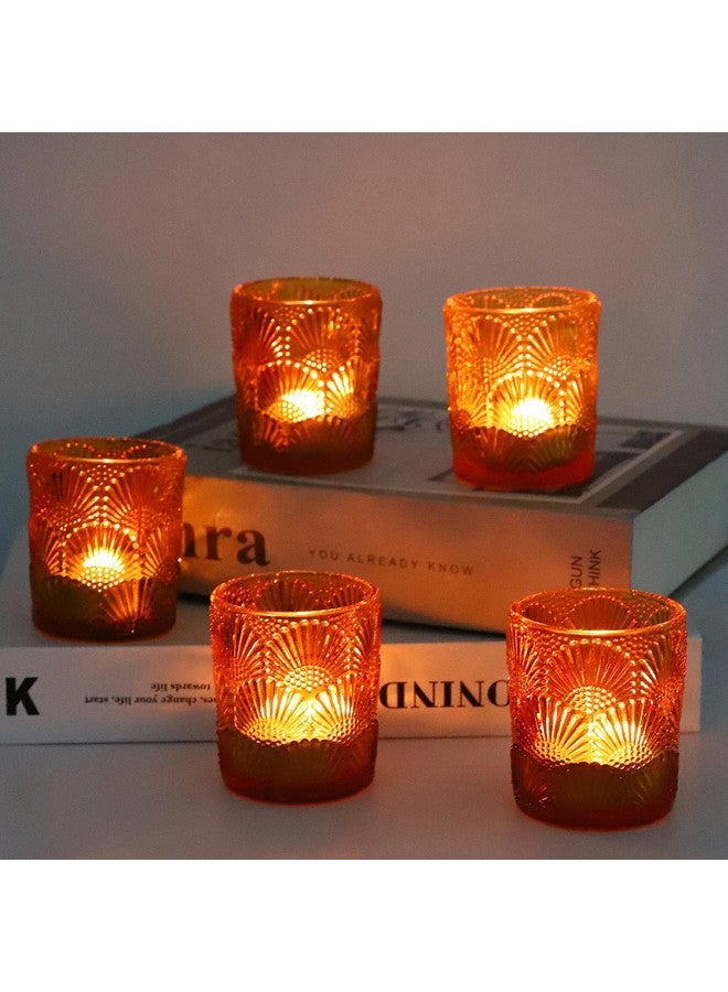 WOHO Woho 12Pcs Amber Votive Candle Holders, Glass Amber Candle Holder for Fall Wedding, Boho Tea Lights Candle Holder for Halloween Thanksgiving Centerpieces Table Decoration  - Image 2