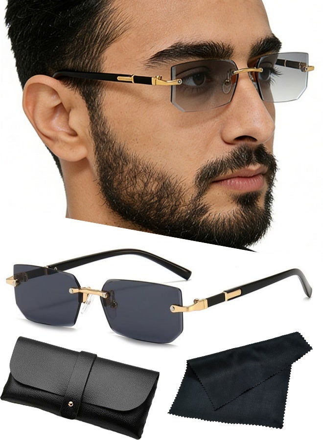 New Rimless Fashion Trend Sunglasses with Glasses Case and Cleaning Cloth UV Protection Unisex Style for Beach Trips Daily Commutes Outdoor Sports Travel Adventures Festive Gatherings Casual Outings - Image 1