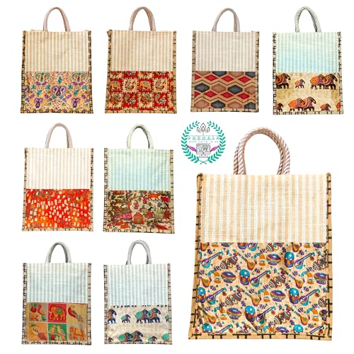 Anumala® Handmade Kalamkari Jute Bag|With Zipper and Artistry with Traditional Indian Craftsmanship for a Sustainable| Unique Fashion Statemen for Multi Purpose. (12x5x14) inches (Pack Of 1) - Image 2