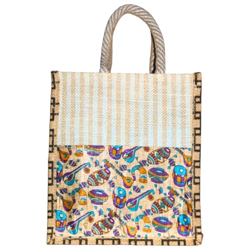 Anumala® Handmade Kalamkari Jute Bag|With Zipper and Artistry with Traditional Indian Craftsmanship for a Sustainable| Unique Fashion Statemen for Multi Purpose. (12x5x14) inches (Pack Of 1) - Image 1