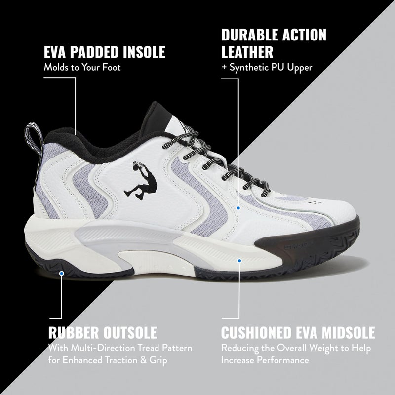 SHAQ Dunkman Basketball Shoes for Men, Indoor or Outdoor Court Basketball Mens Sneakers, Black or White Size 8 to 13 - White/Light Grey, 10 Medium - Image 2