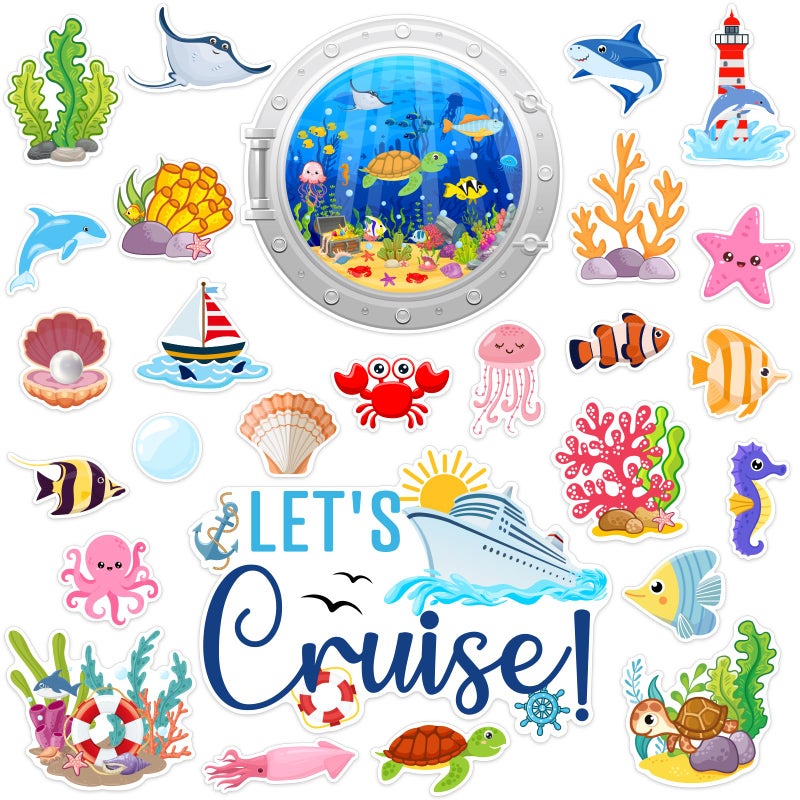 TREACLUB 27PCS Cruise Door Decorations Magnetic, Ocean Sea Animal Cruise Magnets for Door Decoration Summer Cruise Cabin Door Magnet Stickers for Carnival Cruise Refrigerator Car Door - Image 1