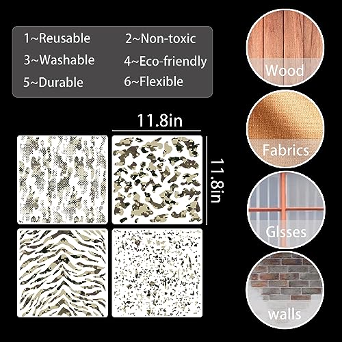 Boqon 9 Pieces Camo Stencils for Spray Paint, Camouflage Pattern Stencils Templates Reusable Digital Camo Paint Stencils for Boat DIY Crafts Spray Painta (11.8 × 11.8 in Camo) - Image 4