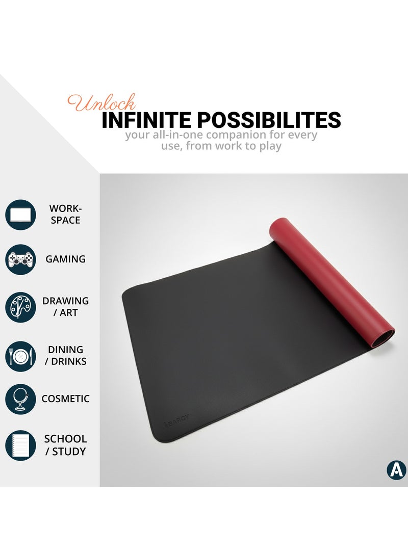 ABARCY Dual-Sided Leather Mouse Pad – 2XL, 80x40 cm (31.50x15.75 inch), Waterproof, Non-Slip, Stitched Edges, Multi-Use, Gaming & Office - Black & Red, Portable, Smooth Movement - Image 5