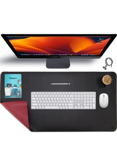 Dual-Sided Leather Mouse Pad – 2XL, 80x40 cm (31.50x15.75 inch), Waterproof, Non-Slip, Stitched Edges, Multi-Use, Gaming & Office - Black & Red, Portable, Smooth Movement