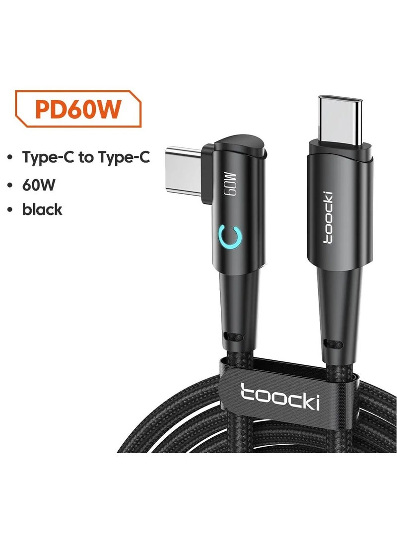 toocki USB C Charging Cable, 5A Current Fast Charging USB C To USB C Cable With 90 Degree Angle, Portable And Flexible Charging Data Cable Wire For For Most Of The Mobile Phones, (60W, 1m Black)  - Image 1