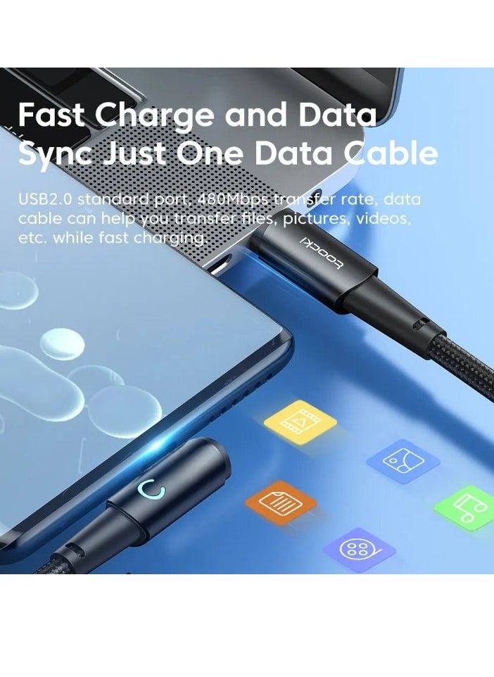 toocki USB C Charging Cable, 5A Current Fast Charging USB C To USB C Cable With 90 Degree Angle, Portable And Flexible Charging Data Cable Wire For For Most Of The Mobile Phones, (60W, 1m Black)  - Image 2