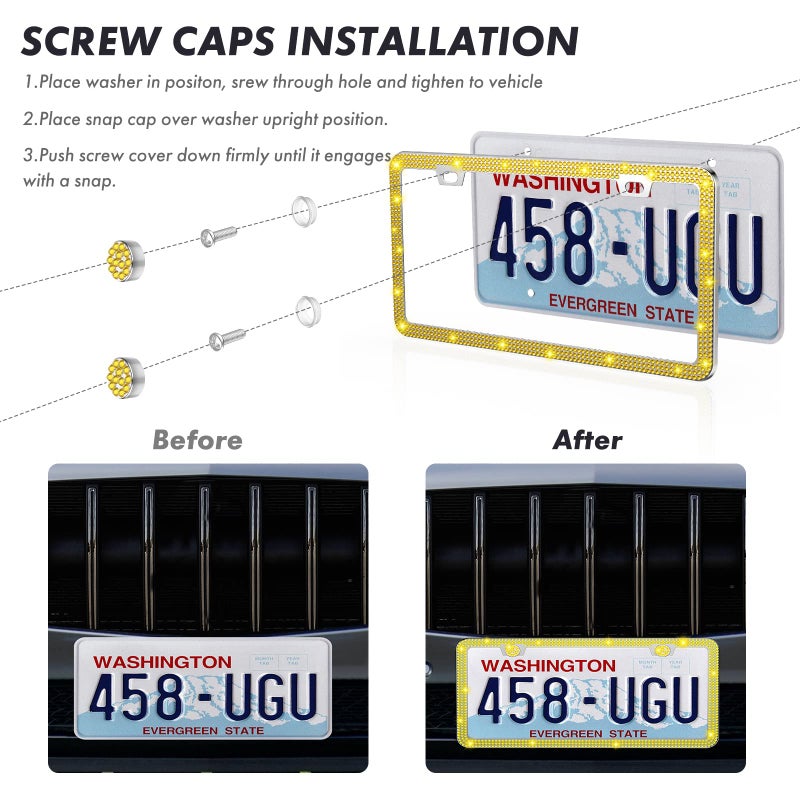 Share&Care Bling License Plate Frame  Crystal License Plate Cover  Car License Plate Holder With Rhinestone Crystal Diamond Screw Set - 1 Pack (White1) - Image 2