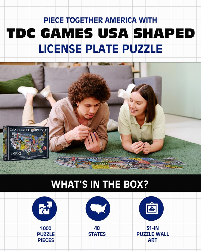TDC Games USA License Plate Map 1000 Piece Jigsaw Puzzle in the Shape of the US - 31 inches long - Cool Wall Art - Image 3