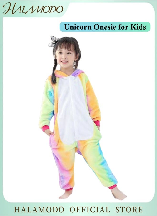 HALAMODO Unicorn Onesie for Kids Animal Pajamas Cosplay Halloween Unisex Costume Cartoon Animal Pattern Onesie Pajamas Cosplay Party Costume  - Image 1