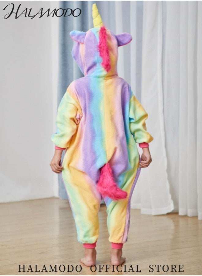 HALAMODO Unicorn Onesie for Kids Animal Pajamas Cosplay Halloween Unisex Costume Cartoon Animal Pattern Onesie Pajamas Cosplay Party Costume  - Image 3