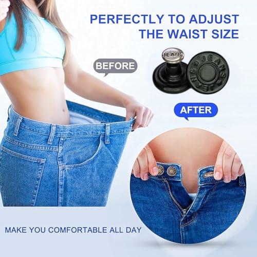 RIANZ® Pack of 4 Metal Jeans Buttons for Waist Size Adjustment – No-Sew Removable Jean Button Pins for Jackets, Jeans, Skirts, Dungarees, Bags – Easy Fit & Durable Replacement Buttons (Black Designs - 4) - Image 2
